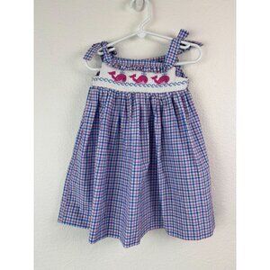 Silly Goose‎ blue pink checked toddler girls 2 smocked whale embroidered dress